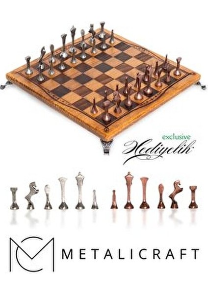 MC55 Metal Satranç Takımı | Gerçek Kayın Ağacı Satranç Tahtası - 30X30CM | Antik Taşlar