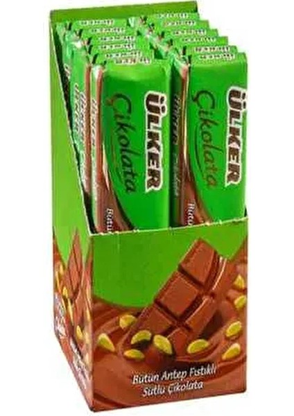 Bütün Antep Fıstıklı Sütlü Baton Çikolata 30 Gram x (12 Adet)