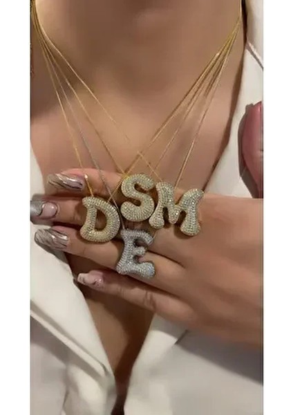 Bombeli Taşlı Harf Kolye Harfli Kolye Isim Kolye Trend Kolye Sevgiliye Hediye Tüm Harfler Mevcut