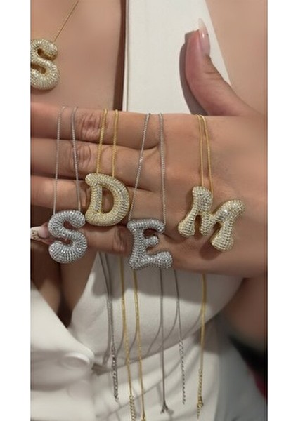 Bombeli Taşlı Harf Kolye Harfli Kolye Isim Kolye Trend Kolye Sevgiliye Hediye Tüm Harfler Mevcut fırsatları