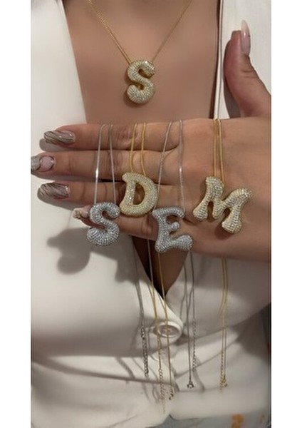 Bombeli Taşlı Harf Kolye Harfli Kolye Isim Kolye Trend Kolye Sevgiliye Hediye Tüm Harfler Mevcut indirimleri