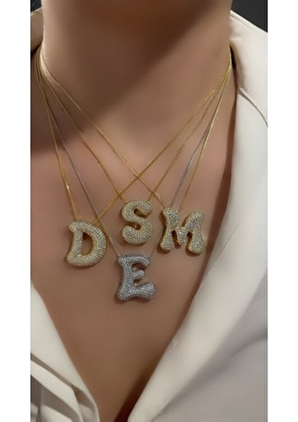 Bombeli Taşlı Harf Kolye Harfli Kolye Isim Kolye Trend Kolye Sevgiliye Hediye Tüm Harfler Mevcut