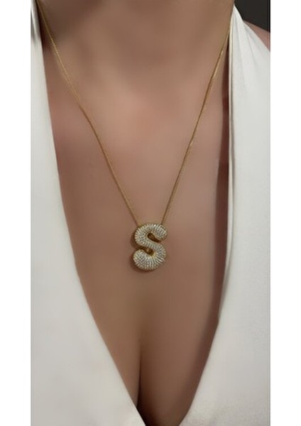 Bombeli Taşlı Harf Kolye Harfli Kolye Isim Kolye Trend Kolye Sevgiliye Hediye Tüm Harfler Mevcut