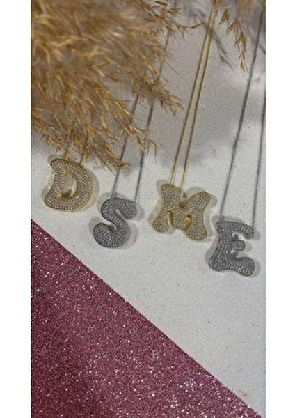 Bombeli Taşlı Harf Kolye Harfli Kolye Isim Kolye Trend Kolye Sevgiliye Hediye Tüm Harfler Mevcut