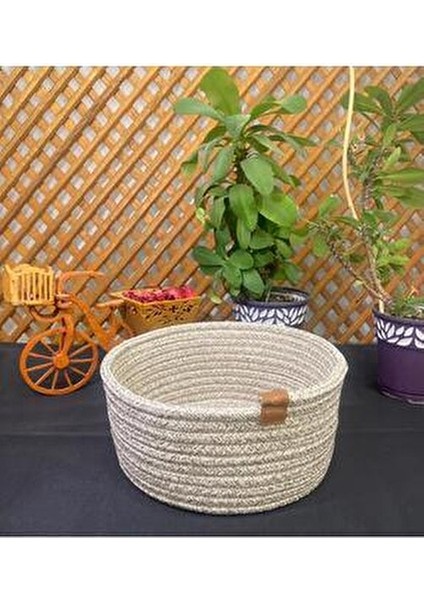 Jüt Hasır El Dokuma Gri Çok Amaçlı Sepet Makyaj Banyo ve Mutfak Organizeri