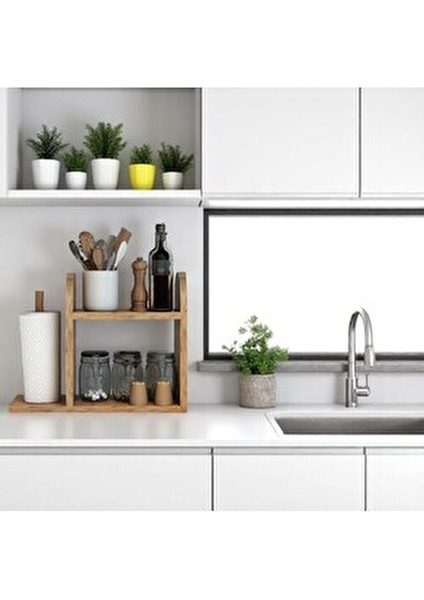 Kağıt Havluluklu Mutfak Rafı Tezgah Üstü Masa Üstü Peçetelik Raf Çam indirimleri