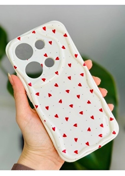 Xiaomi Redmi Note 13 Pro 4g Uyumlu Kırmızı Kalpler Tasarımlı Baskılı Silikon Kılıf