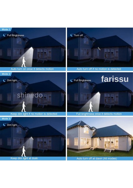 Güneş Enerjili, Hareket Sensörlü Dış Mekan LED Sokak Lambası Solar Aydınlatma