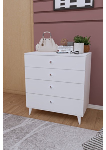 Mirabel Dekoratif 4 Çekmeceli ayaklı Şifonyer Beyaz indirimleri