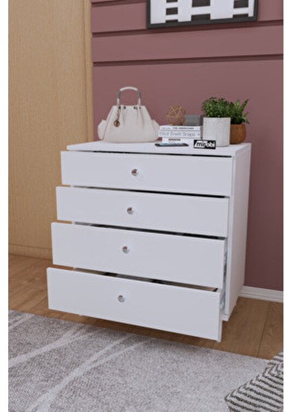 Mirabel Dekoratif 4 Çekmeceli ayaklı Şifonyer Beyaz