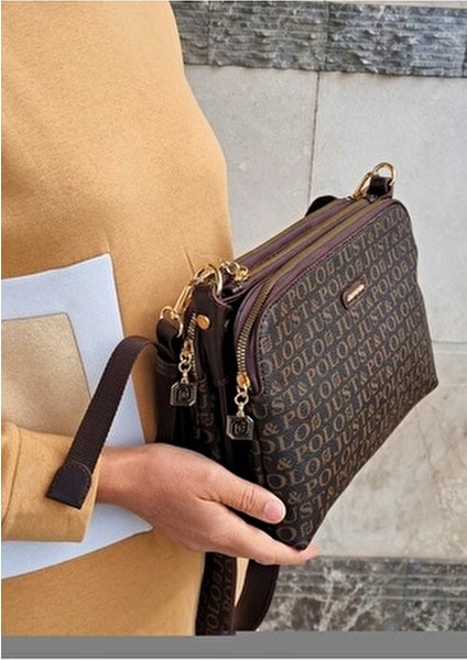 Kadın Üç Bölmeli Monogram Baskılı Omuz Çantası modelleri