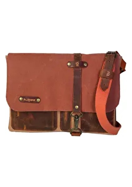 Halwara Mumlu Kanvas & Hakiki Deri Postacı Çantası (Messenger Bag) 22X31 cm / 13 Inç