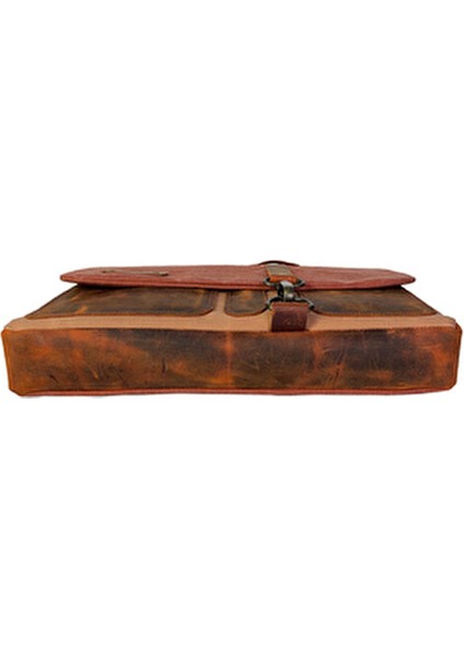 Halwara Mumlu Kanvas & Hakiki Deri Postacı Çantası (Messenger Bag) 22X31 cm / 13 Inç