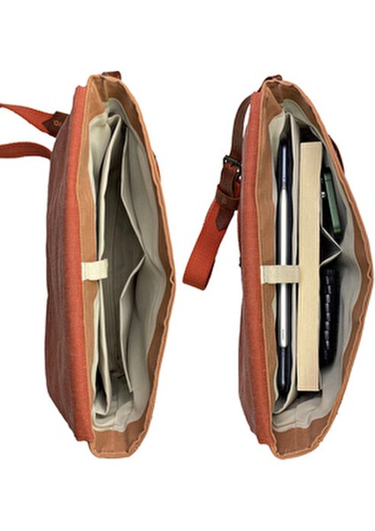 Halwara Mumlu Kanvas & Hakiki Deri Postacı Çantası (Messenger Bag) 22X31 cm / 13 Inç