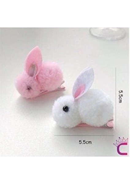 2'li Beyaz Tavşanlı Yumuşak Astarlı Klips Toka Seti - Kız Bebek Çocuk Klipsli Pens Saç Tokası