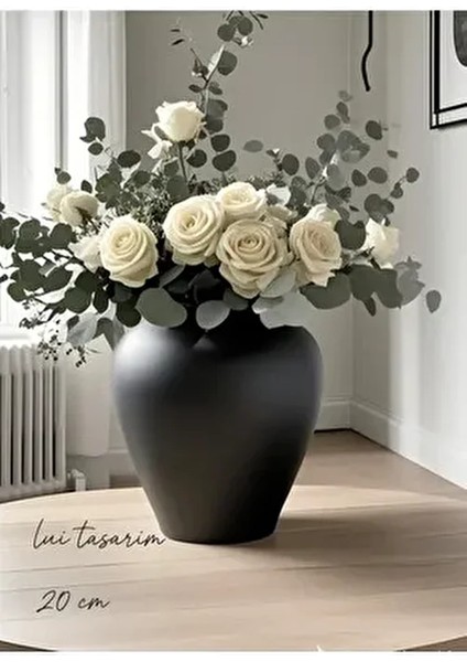 Seramik Bohem Zarif Iskandinav Tarzı Trend Orta Boy 20 cm Vazo Siyah