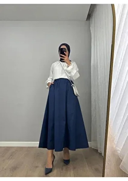 Premium Beli Lastikli Cepli Poplin Etek