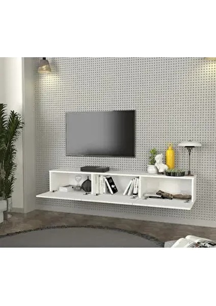 Cercei LED Li Işıklı Tv Ünitesi 180 cm -Beyaz, Modern, Şık, Geniş, Fonksiyonel Tasarım - Tv Sehpası modelleri