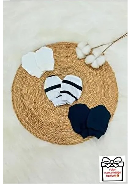 Unisex Bebek Yenidoğan Penye Organik Pamuklu Bebek Eldiveni 3 Çift Set - Siyah Beyaz