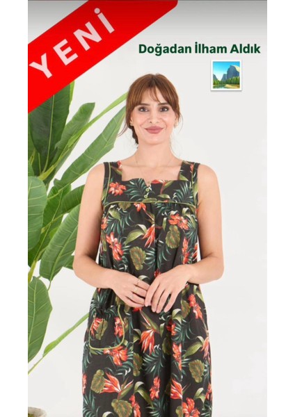 Pamuklu Kumaştan Geniş Kesim Yeni Desen Cepli Büyük Beden Ev Elbise