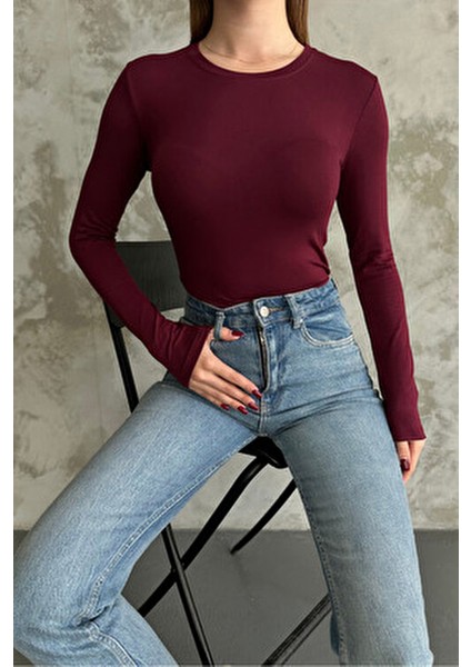 Siyah-Beyaz-Bordo 3'lü Bisiklet Yaka Basic Uzun Kollu Body fiyatları