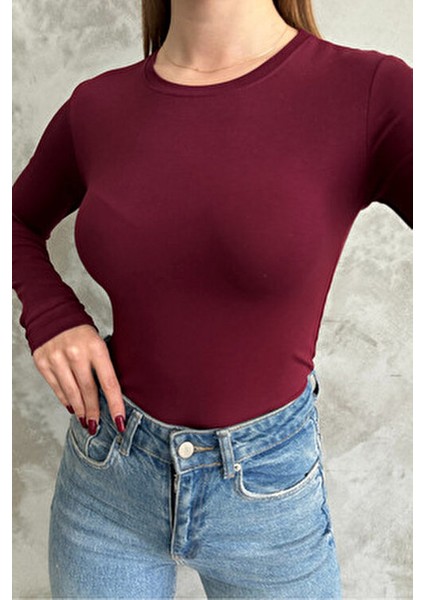 Siyah-Beyaz-Bordo 3'lü Bisiklet Yaka Basic Uzun Kollu Body modelleri