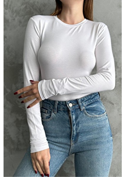 Siyah-Beyaz-Bordo 3'lü Bisiklet Yaka Basic Uzun Kollu Body