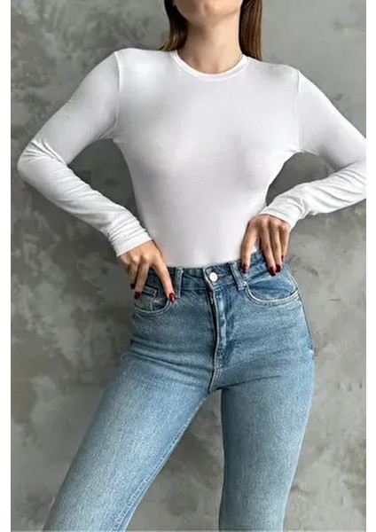 Siyah-Beyaz-Bordo 3'lü Bisiklet Yaka Basic Uzun Kollu Body