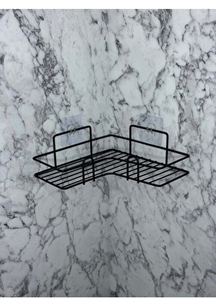 Tekli Geniş L Tasarım Güçlü Magic Yapışkanlı Siyah Banyo Köşe Rafı fiyatları
