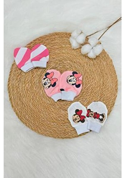 Kız Bebek Yenidoğan Penye Organik Pamuklu Bebek Eldiveni 3 Çift Set - Minnie fiyatları