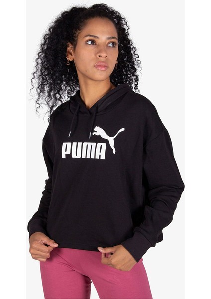 Cropped Logo Tr Kadın Siyah Kapüşonlu Sweatshirt indirimleri