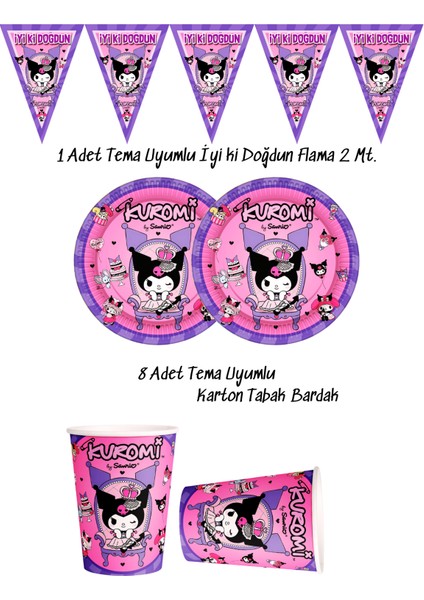 Kuromi Temalı Tabak , Bardak , Flama Bayrak Doğum Günü Süsleri