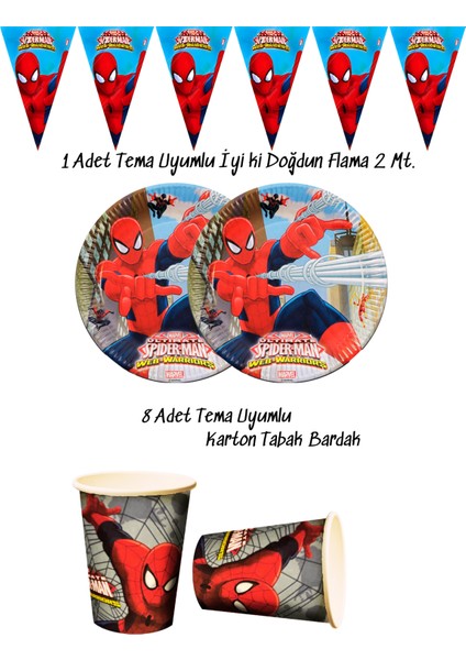 Örümcek Adam Temalı Tabak , Bardak , Flama Bayrak Doğum Günü Süsleri