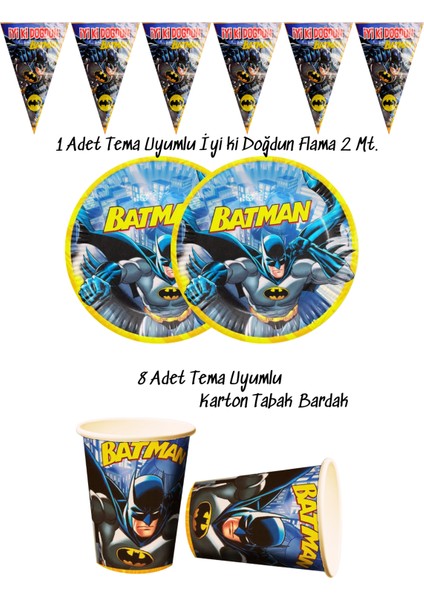 Batman Temalı Tabak , Bardak , Flama Bayrak Doğum Günü Süsleri