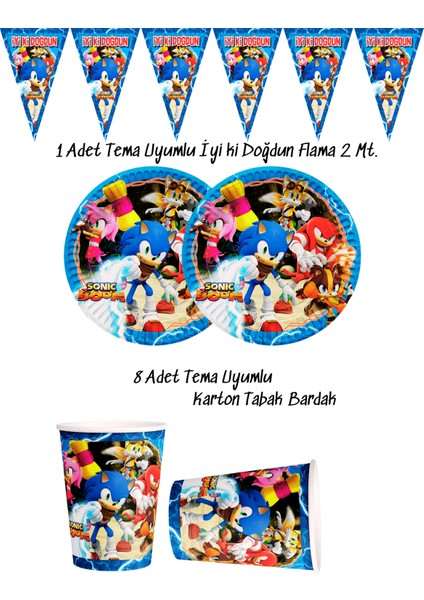 Sonic Boom Kirpi Sonic Temalı Tabak , Bardak , Flama Bayrak Doğum Günü Süsleri