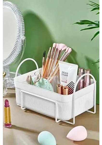 Beyaz Makyaj ve Kozmetik Düzenleyici Organizer Modern Tasarım 2 Parça