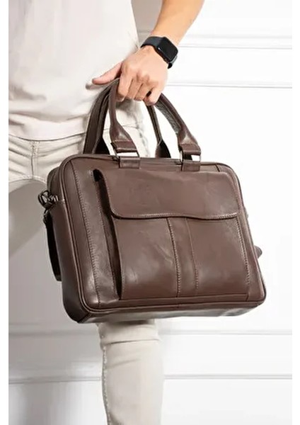 Hakiki Deri Laptop ve Evrak Çantası / Uzun Askılı Büyük Boy Laptop Çanta