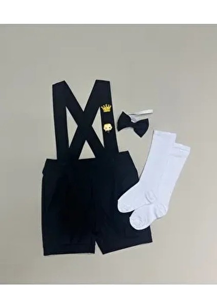 Patron Bebek Konsept Kolsuz Salopet Papyon Çorap Dokuma Siyah Renk