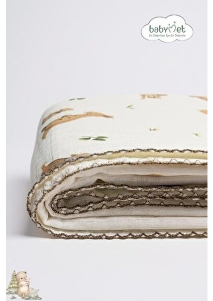 %100 Pamuk Bebek Battaniyesi 100X100 cm – Çift Taraflı Müslin Pike Kanguru Desen, Doğal fiyatları
