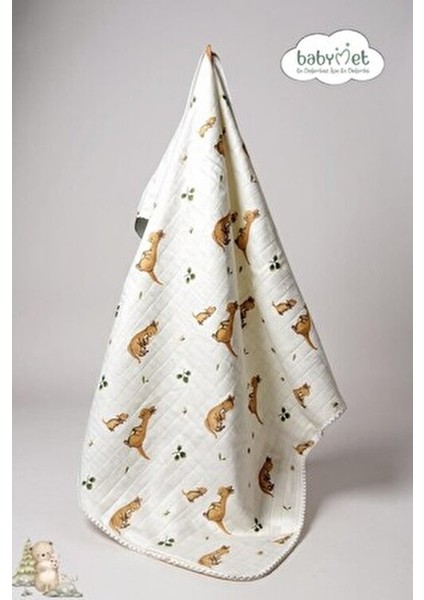 %100 Pamuk Bebek Battaniyesi 100X100 cm – Çift Taraflı Müslin Pike Kanguru Desen, Doğal modelleri