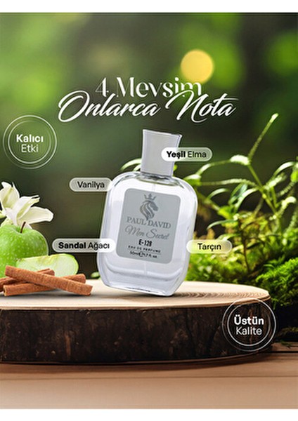 Hediyelik Set Özel Erkek Edp Parfüm ve Siyah Deri Kartlık- Elma, Sandal, Tarçın Notaları, E-128-1 modelleri
