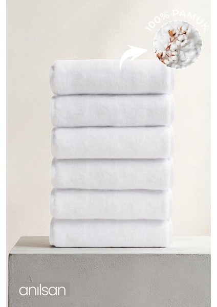6'lı Beyaz El Havlusu - 50x90 Cm, 225 gr, %100 Pamuk, Spa Ve Otel Havlusu, Günlük Kullanıma Uygun