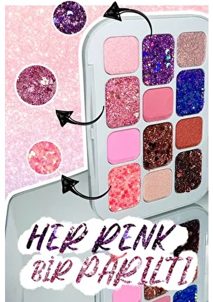 12’li Glitter Far Paleti No:03 – Yüksek Pigmentli, Işıltılı 12 Renk fiyatları