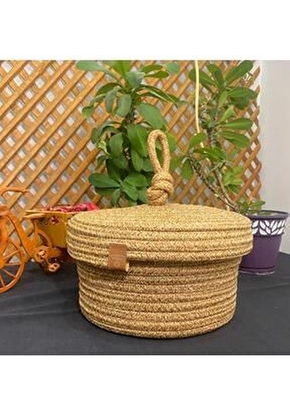 Jüt Çok Amaçlı Sepet 20x10 Haki Renkli Hasır Kapaklı Banyo ve Mutfak Organizeri fiyatları
