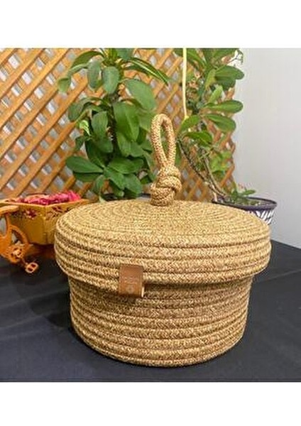 Jüt Çok Amaçlı Sepet 20x10 Haki Renkli Hasır Kapaklı Banyo ve Mutfak Organizeri modelleri