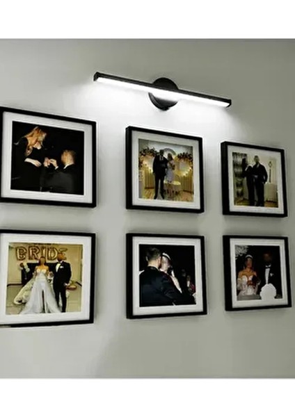 Yapışkanlı 36 cm Beyaz Işık Ledli Pilli Aplik Banyo Tablo Ayna Duvar Aydınlatma Siyah Pil Dahildir