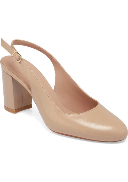Nude Hakiki Rugan Deri Kadın Topuklu Ayakkabı - K24I1AY67166-M3G