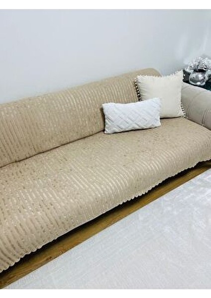 Kaymaz Taban Süngerli Kadife Koltuk - Çekyat Örtüsü 170X210 Bej fiyatları