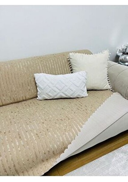 Kaymaz Taban Süngerli Kadife Koltuk - Çekyat Örtüsü 170X210 Bej