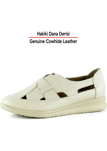 Aida Bej Hakiki Dana Derisi Kesik Detaylı Lastikli Slip-On Günlük Ayakkabı